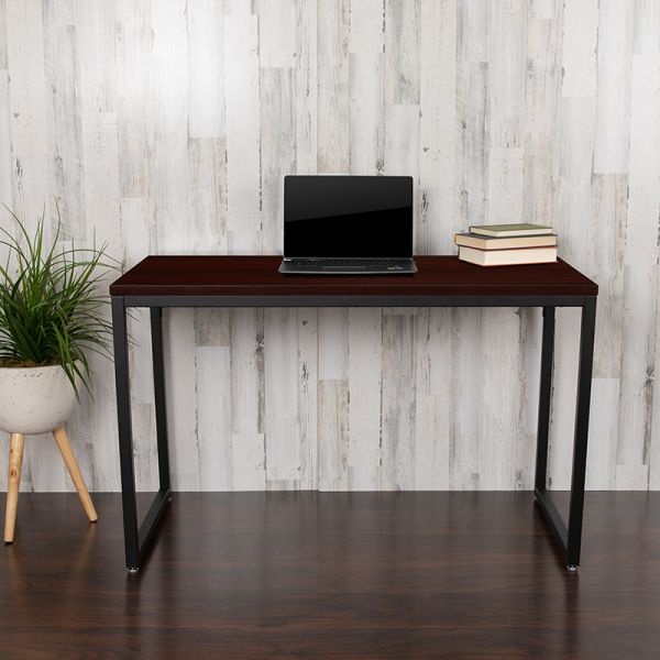 Tiverton Industrial Modern Desk - Commercial Grade Office Computer Desk And Home Office Desk - 47" Long (Mahogany/Black)