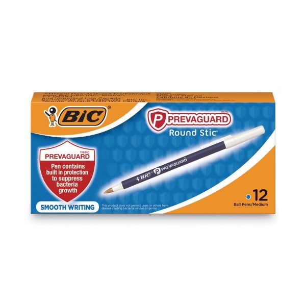 Bic Prevaguard Round Stic Pen, Stick, Medium 1 Mm, Blue Ink, Blue Barrel, Dozen