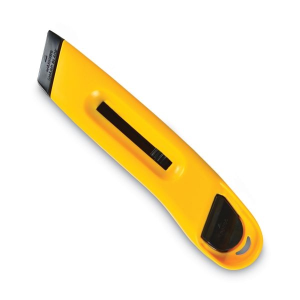 Cosco Plastic Utility Knife With Retractable Blade And Snap Closure, 6" Plastic Handle, Yellow