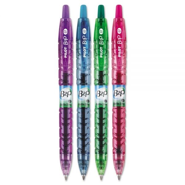 Pilot B2p Bottle-2-Pen Recycled Gel Pen, Retractable, Fine 0.7 Mm, Assorted Ink And Barrel Colors, 4/Pack