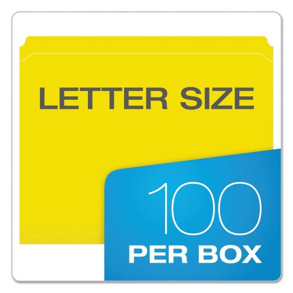 Pendaflex Double-Ply Reinforced Top Tab Colored File Folders, Straight Tabs, Letter Size, 0.75" Expansion, Yellow, 100/Box