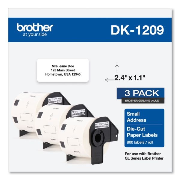 Brother Die-Cut Address Labels, 1.1 X 2.4, White, 800 Labels/Roll, 3 Rolls/Pack