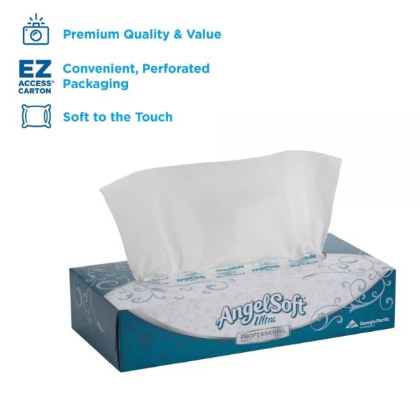 Angel Soft Ps Ultra Facial Tissue, 2-Ply, White, 125 Sheets/Box, 10 Boxes/Carton