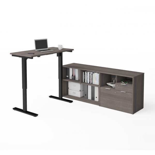 Bestar I3 Plus Height Adjustable L-Desk In Bark Gray