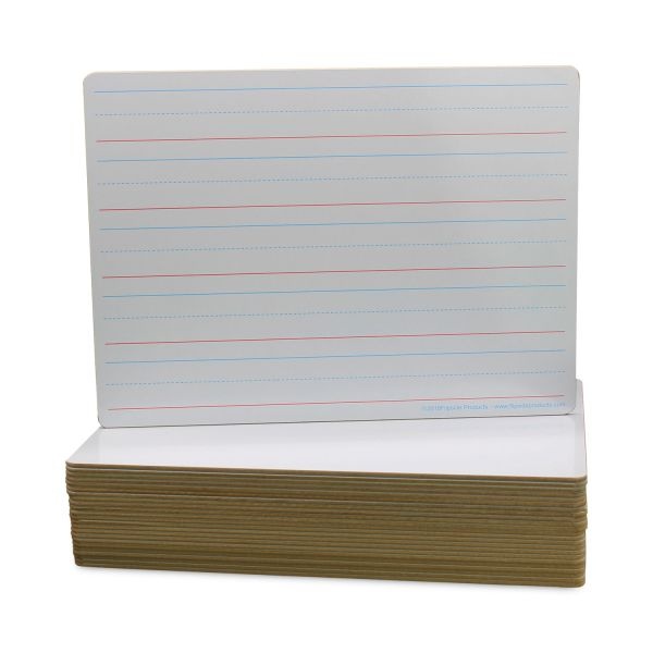 Flipside Two-Sided Red And Blue Ruled Dry Erase Board, 12 X 9, Ruled White Front/Unruled White Back, 24/Pack