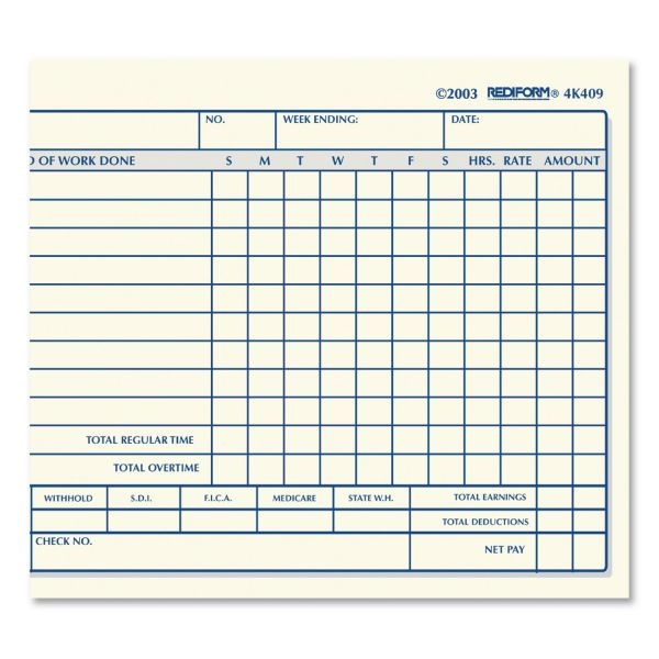 Rediform Weekly Employee Time Cards, One Side, 4.25 X 7, 100/Pad