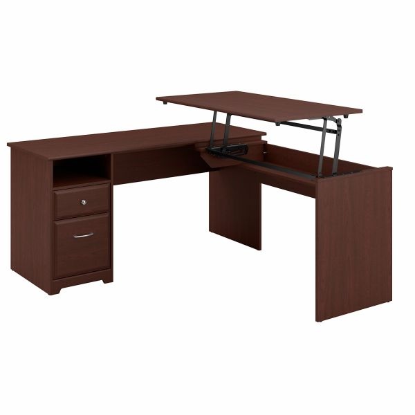 Bush Furniture Cabot 60W 3 Position L Shaped Sit To Stand Desk In Harvest Cherry