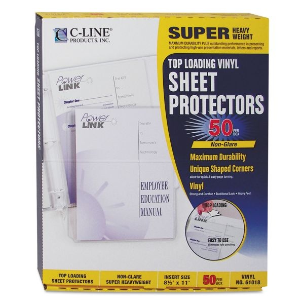 C-Line Super Heavyweight Vinyl Sheet Protectors, Nonglare, 2 Sheets, 11 X 8.5, 50/Box