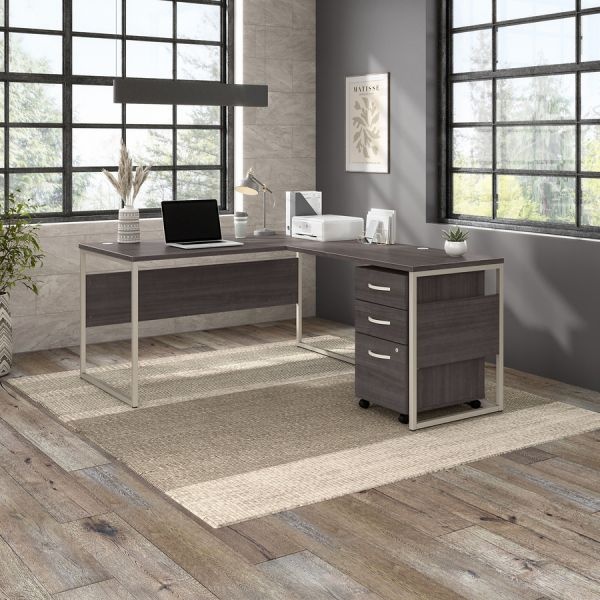 Bush Business Furniture Hybrid 60W X 30D L Shaped Table Desk With Mobile File Cabinet In Storm Gray