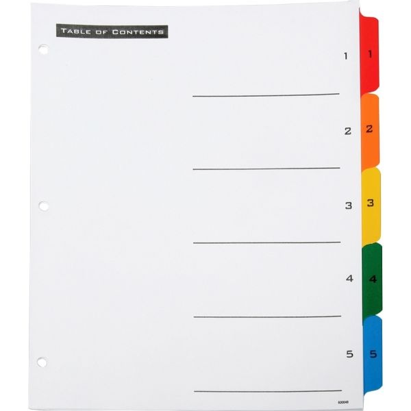 Skilcraft Numerical Index Divider Sheets, Letter, Assorted Colors, Set Of 5