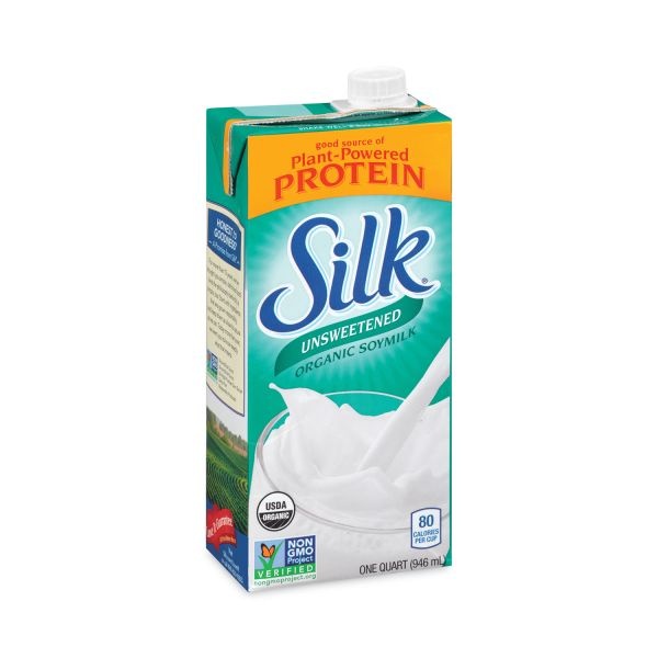 Silk Organic Soy Milk, Unsweetened Original, 32 Oz Carton, 3/Pack