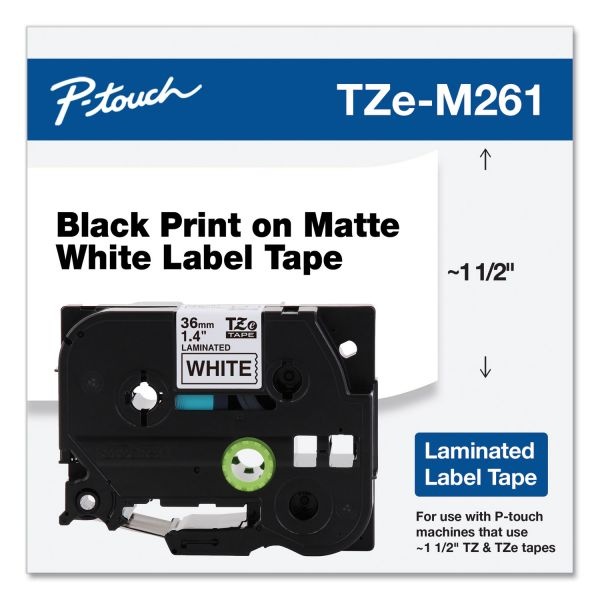 Brother P-Touch Tze Standard Adhesive Laminated Labeling Tape, 1.4" X 26.2 Ft, Black On Matte White