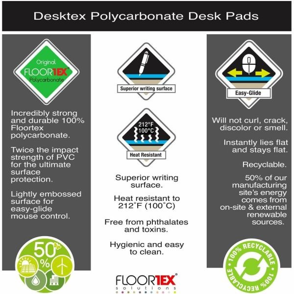 Desktex Polycarbonate Place Mats (Set Of 4) - 12" X 18" - Clear Rectangular Polycarbonate Desk Pad Pack Of 4 - 18" L X 12" W X 0.03" d