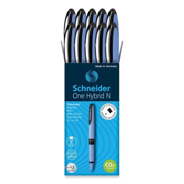 One Hybrid N Roller Ball Pen, Stick, Fine 0.5 Mm, Black Ink, Blue Barrel, 10/Box