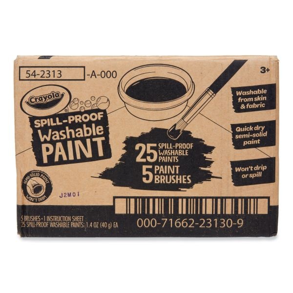 Crayola Spill Proof Washable Paints, 5 Colors, 1.4 Oz Cups, 5 Sets/Carton