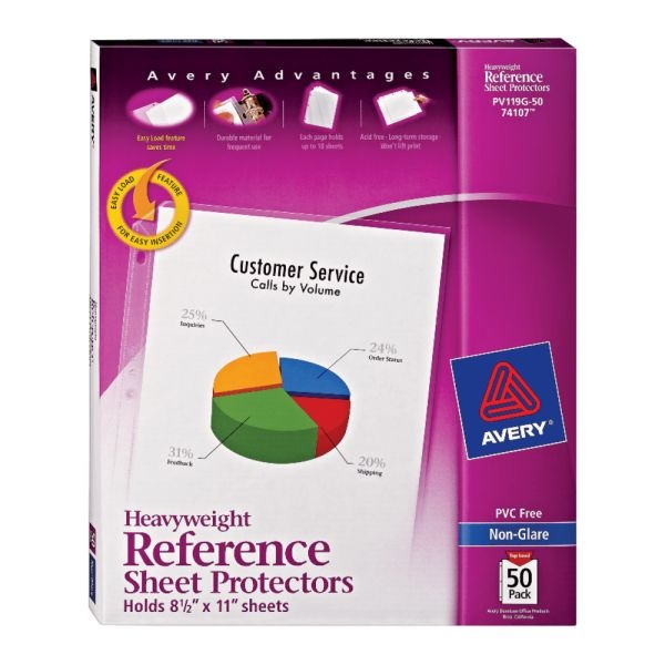 Avery Non-Glare Heavyweight Sheet Protectors, 8 1/2" X 11", Top Loading, Pack Of 50