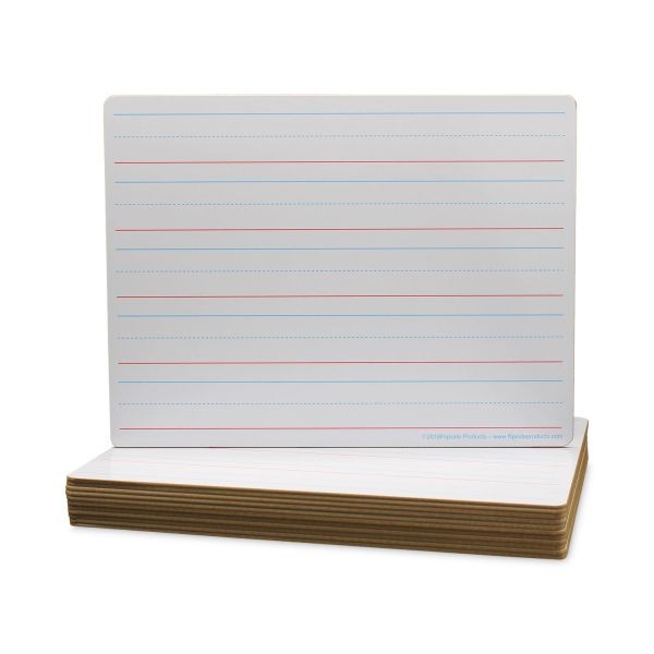 Flipside Two-Sided Red And Blue Ruled Dry Erase Board, 12 X 9, Ruled White Front/Unruled White Back, 12/Pack