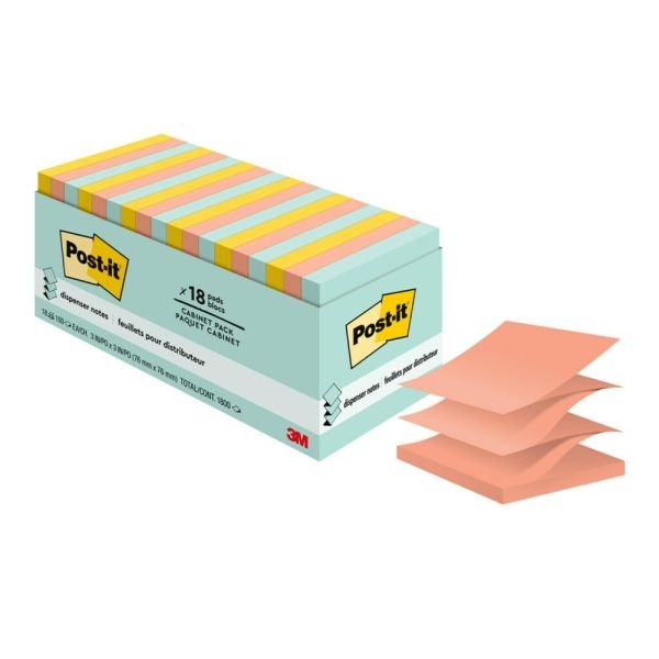 Post-It Dispenser Notes, 1800 Total Notes, Pack Of 18 Pads, 3" X 3", Beachside Cafe, 100 Notes Per Pad