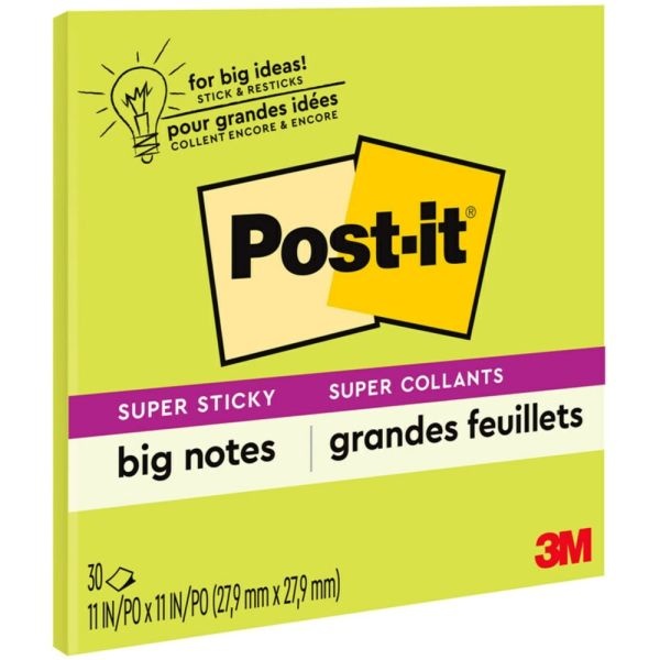 Post-It Super Sticky Big Notes, 11" X 11", Green, 30 Sheets Per Pad