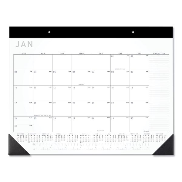 At-A-Glance Contemporary Monthly Desk Pad, 22 X 17, White Sheets, Black Binding/Corners,12-Month (Jan To Dec): 2024