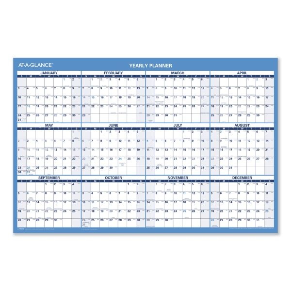 At-A-Glance Horizontal Reversible/Erasable Wall Planner, 36 X 24, White/Blue Sheets, 12-Month (Jan To Dec): 2024