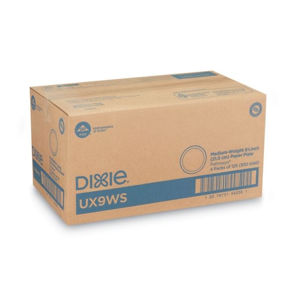 Dixie Pathways Soak-Proof Shield Mediumweight Paper Plates, Wisesize, 8.5" Dia, Green/Burgundy, 125/Pack, 4 Packs/Carton