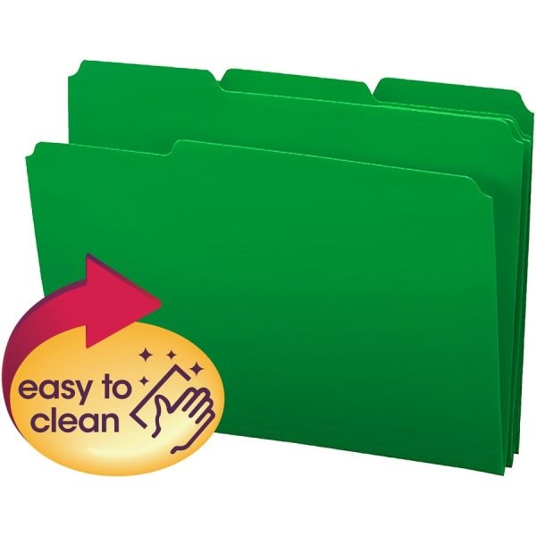 Smead Top Tab Poly Colored File Folders, 1/3-Cut Tabs: Assorted, Letter Size, 0.75" Expansion, Green, 24/Box