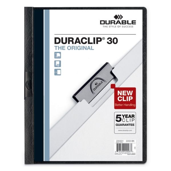 Durable Duraclip Report Cover, Clip Fastener, 8.5 X 11, Clear/Black, 5/Pack