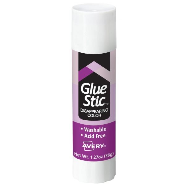 Avery Permanent Glue Stic, 1.27 Oz, Applies Purple, Dries Clear