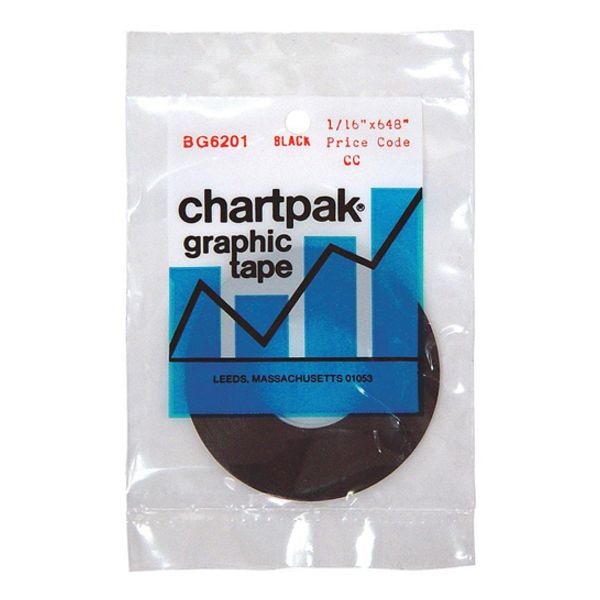 Chartpak Graphic Chart Tapes, 1" Core, 0.06" X 54 Ft, Gloss Black