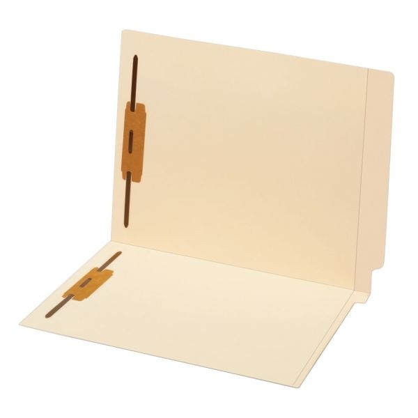 End Tab Fastener Folders, 2 Bonded Fasteners, Straight-Cut Tabs, Letter Size, Manila, Box Of 50