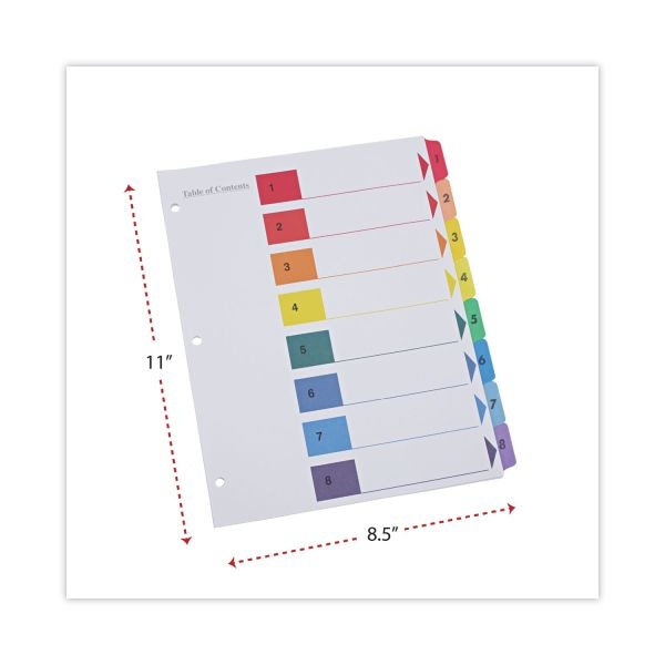 Universal Deluxe Table Of Contents Dividers For Printers, 8-Tab, 1 To 8; Table Of Contents, 11 X 8.5, White, 6 Sets