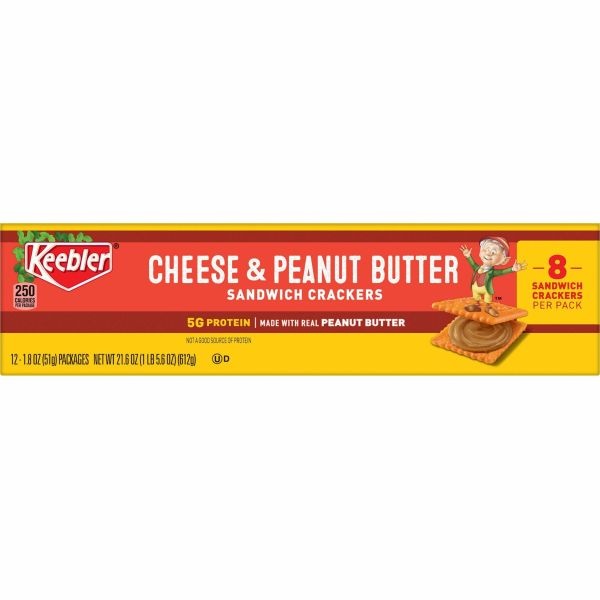 Keebler Sandwich Crackers, Cheese And Peanut Butter, 8-Piece Snack Pack, 12/Box