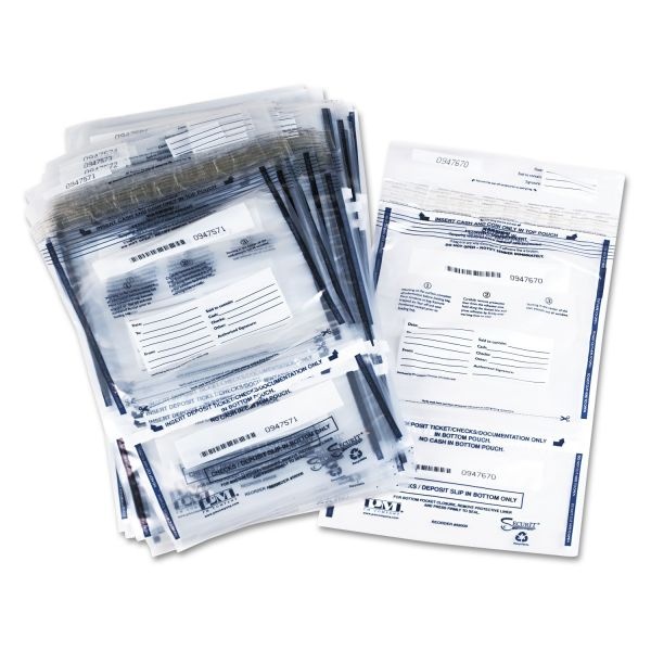 Iconex Clear Dual Deposit Bags, Tamper Evident, Plastic, 11 X 15, Clear, 100/Pack