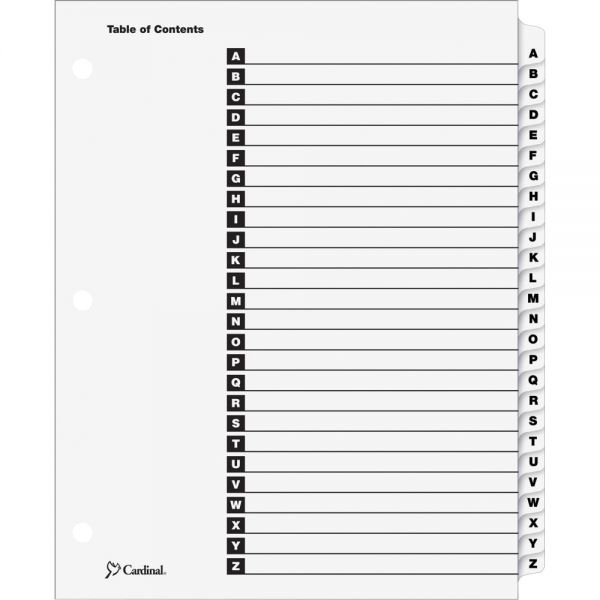 Cardinal Onestep Printable Table Of Contents And Dividers, 26-Tab, A To Z, 11 X 8.5, White, 1 Set