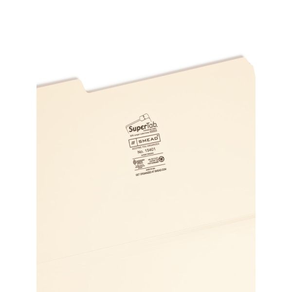 Smead Supertab Heavyweight File Folders, Legal Size, 1/3 Cut, Manila, Box Of 50