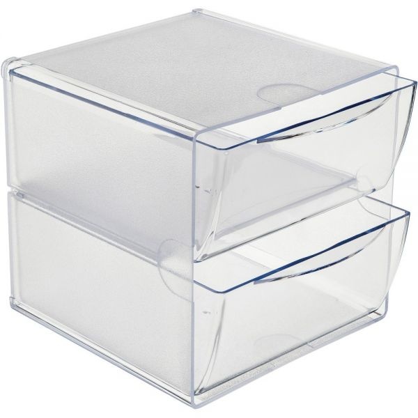 Deflecto Stackable Cube Organizer, 2 Compartments, 2 Drawers, Plastic, 6 X 7.2 X 6, Clear