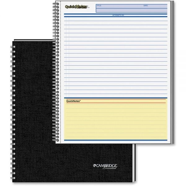 Cambridge Wirebound Guided Quicknotes Notebook, 1 Subject, List-Management Format, Dark Gray Cover, 11 X 8.5, 80 Sheets