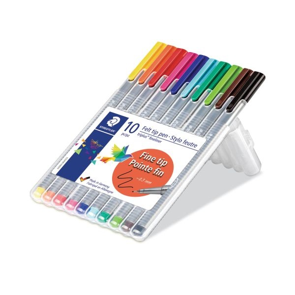 Staedtler Triplus Fineliner Porous Point Pen, Stick, Extra-Fine 0.3 Mm, Assorted Ink And Barrel Colors, 10/Pack