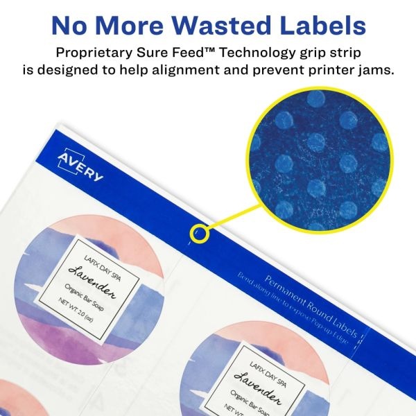 Avery Glossy Clear Print-To-The-Edge Easy Peel Labels With Sure Feed Technology, 4222, Round, 3/4" Diameter, Clear, Pack Of 400