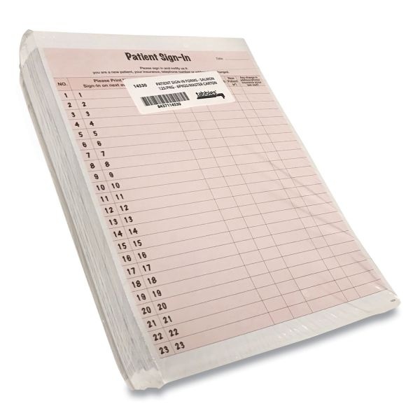 Tabbies Patient Sign-In Label Forms, Two-Part Carbon, 8.5 X 11.63, Salmon Sheets, 125 Forms Total