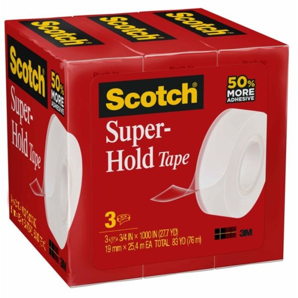 Scotch Super-Hold Tape, 3/4 X 1,000, Clear, Pack Of 3 Rolls