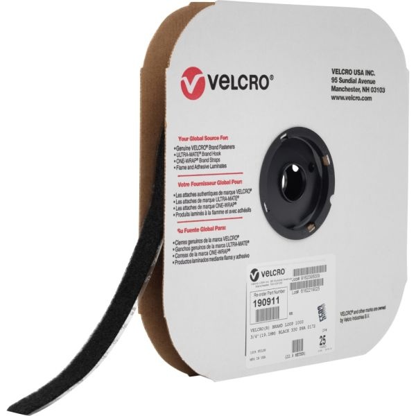 Velcro Brand Sticky Back Fastener Tape Roll, Loop Only, 3/4"W X 75', Black