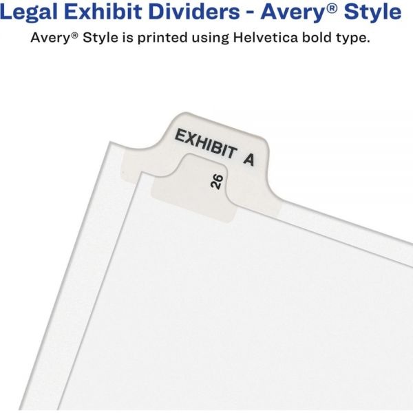 Avery Preprinted Legal Exhibit Side Tab Index Dividers, Avery Style, 26-Tab, A, 11 X 8.5, White, 25/Pack, (1401)