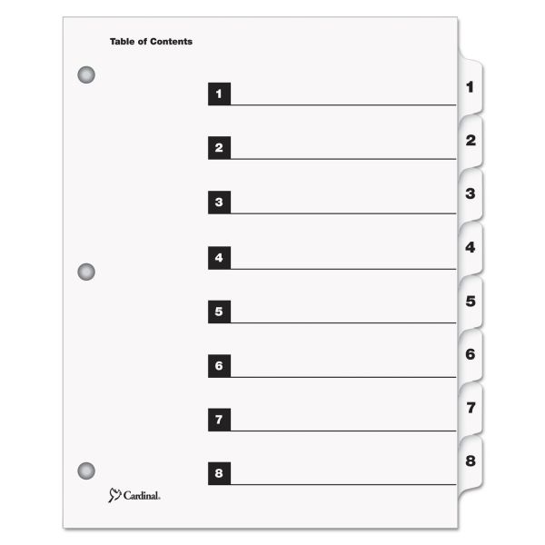 Cardinal Quickstep Onestep Printable Table Of Contents And Dividers, 8-Tab, 1 To 8, 11 X 8.5, White, White Tabs, 24 Sets