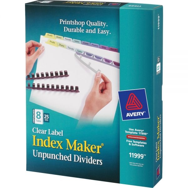 Avery Print & Apply Clear Label Unpunched Dividers, 8-Tab, Multi-Color Tab, Letter, 25 Sets