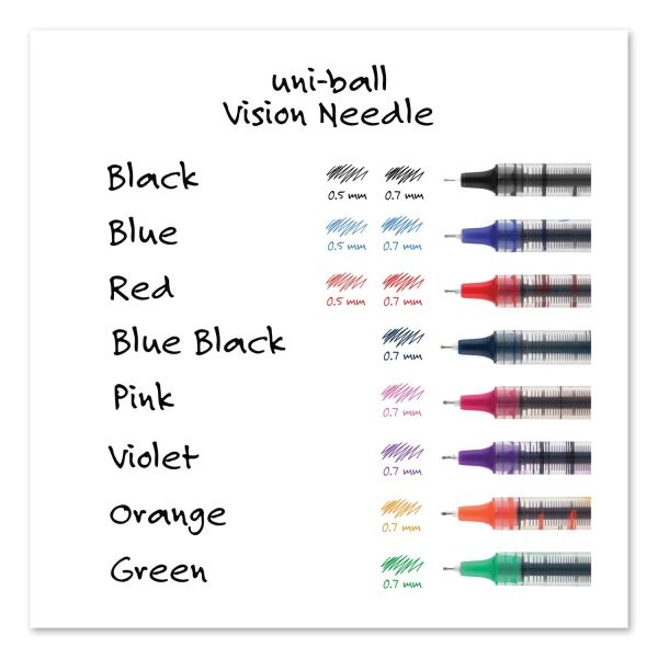 Uniball Vision Needle Roller Ball Pen, Stick, Fine 0.7 Mm, Assorted Ink And Barrel Colors, 8/Pack