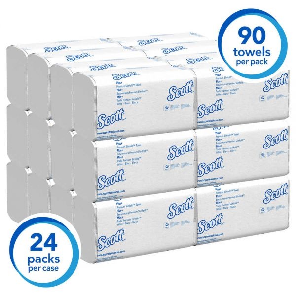Scott Control Plus+ Slimfold Towels, 7 1/2 X 11 3/5, 1-Ply, White, 90 Sheets/Pack, 24 Packs/Carton