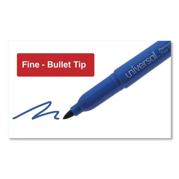 Universal Pen-Style Permanent Marker, Bullet/Fine, Blue, 1 Dozen