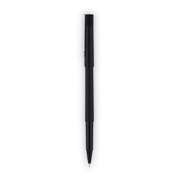 Uniball Roller Ball Pen, Stick, Extra-Fine 0.5 Mm, Black Ink, Black Matte Barrel, Dozen